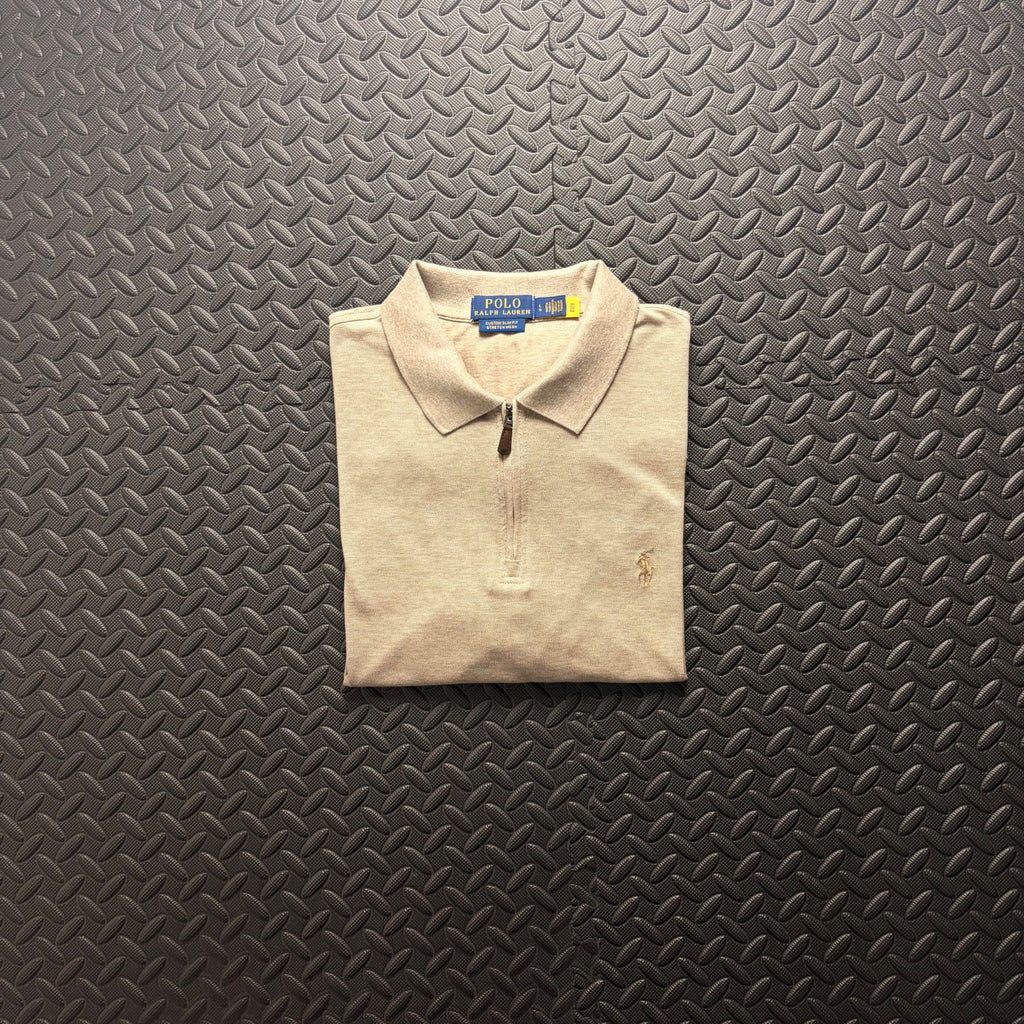 Ralph Lauren Beige 1/4 Zip Polo Shirt | Men’s Custom Slim Fit L / 3871