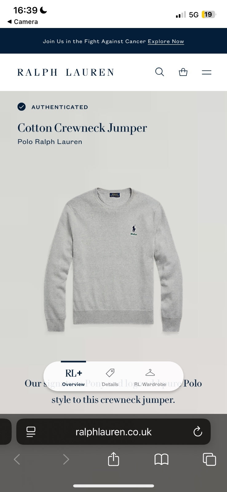 Ralph Lauren Grey Crewneck Jumper | Men’s Classic Fit L / 3780