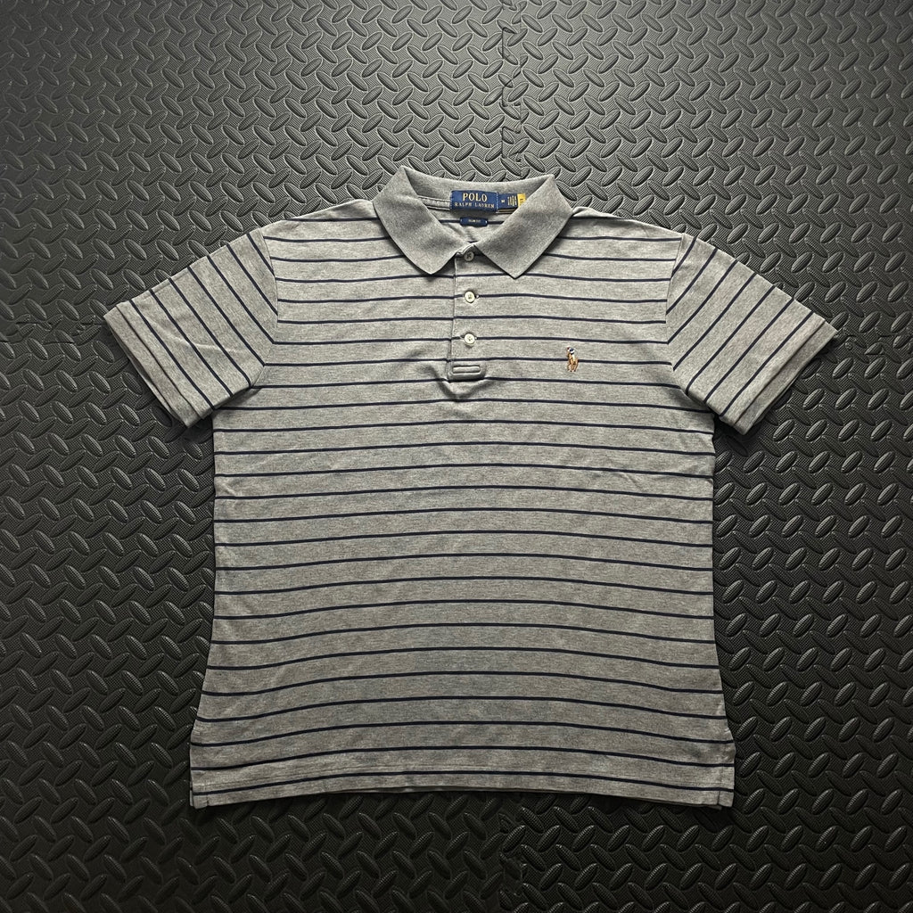 Ralph Lauren Grey Striped Polo Shirt | Men’s Slim Fit M / 3430