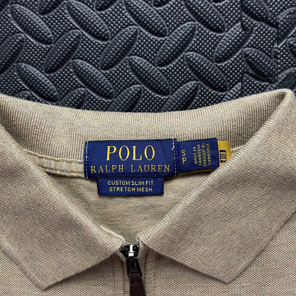 Ralph Lauren Beige 1/4 Zip Polo Shirt | Men’s Custom Slim Fit S / 3625