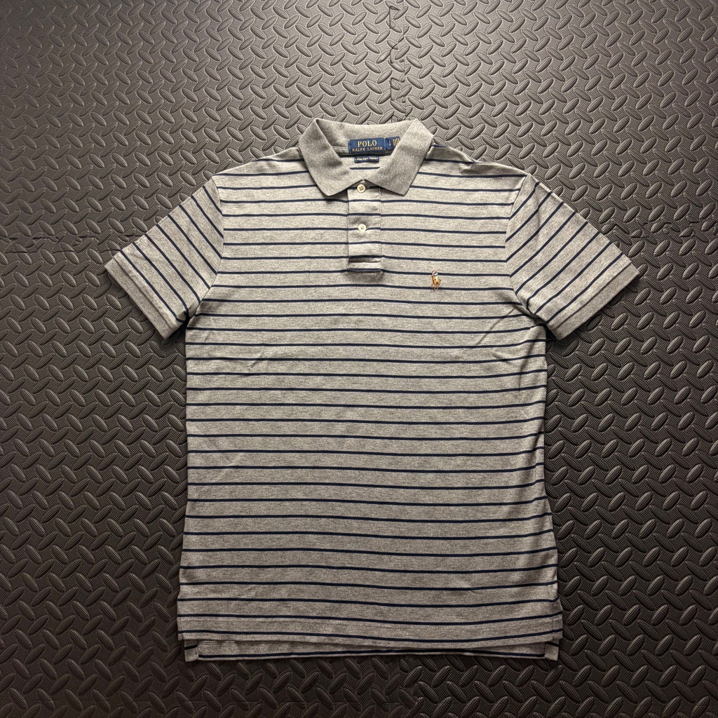 Ralph Lauren Grey Striped Polo Shirt | Men’s Classic Fit S / 3805