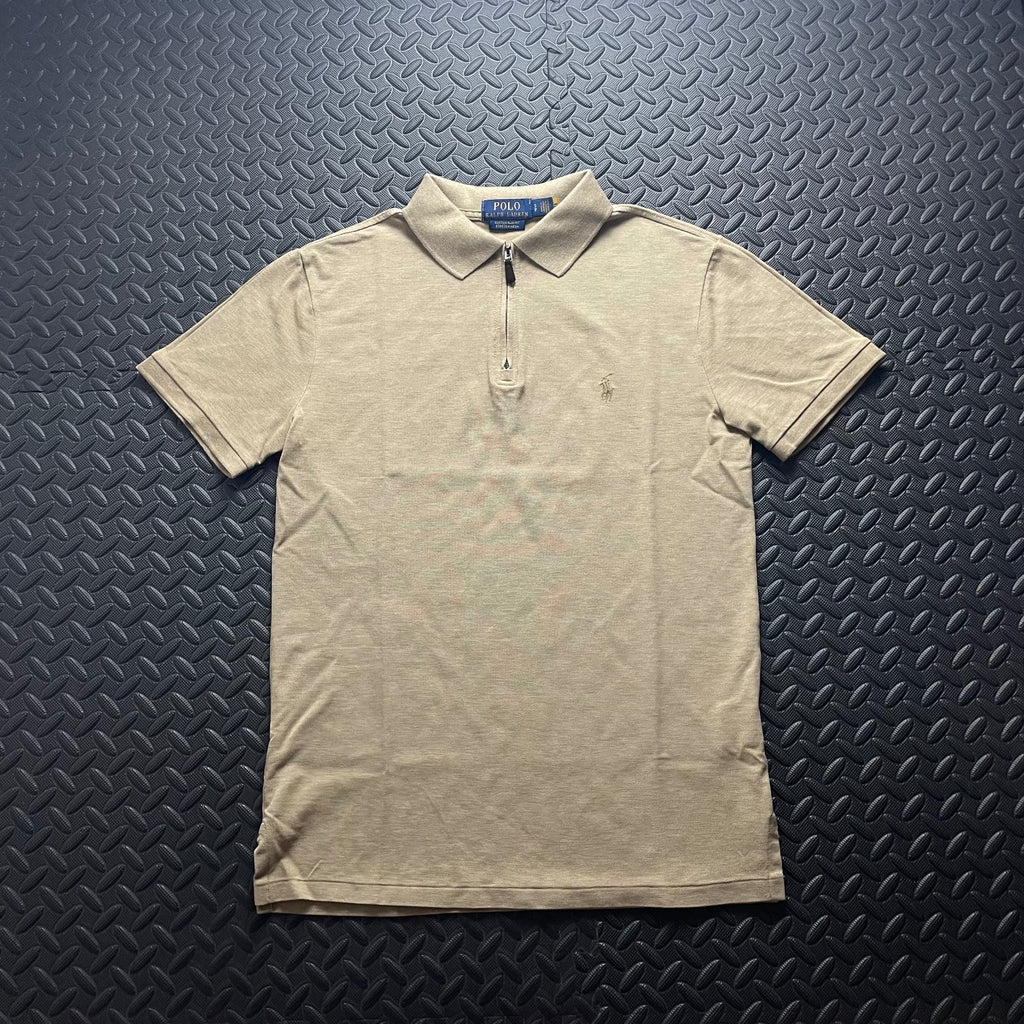 Ralph Lauren Beige 1/4 Zip Polo Shirt | Men’s Custom Slim Fit S / 3625