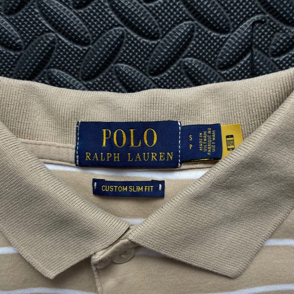 Ralph Lauren Beige Striped Polo Shirt | Men’s Custom Slim Fit S / 3651