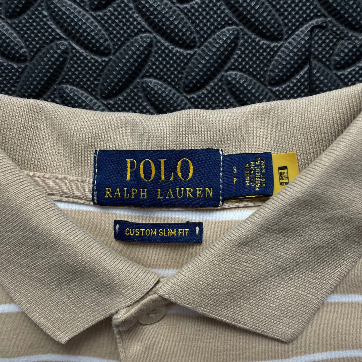 Ralph Lauren Beige Striped Polo Shirt | Men’s Custom Slim Fit S / 3651