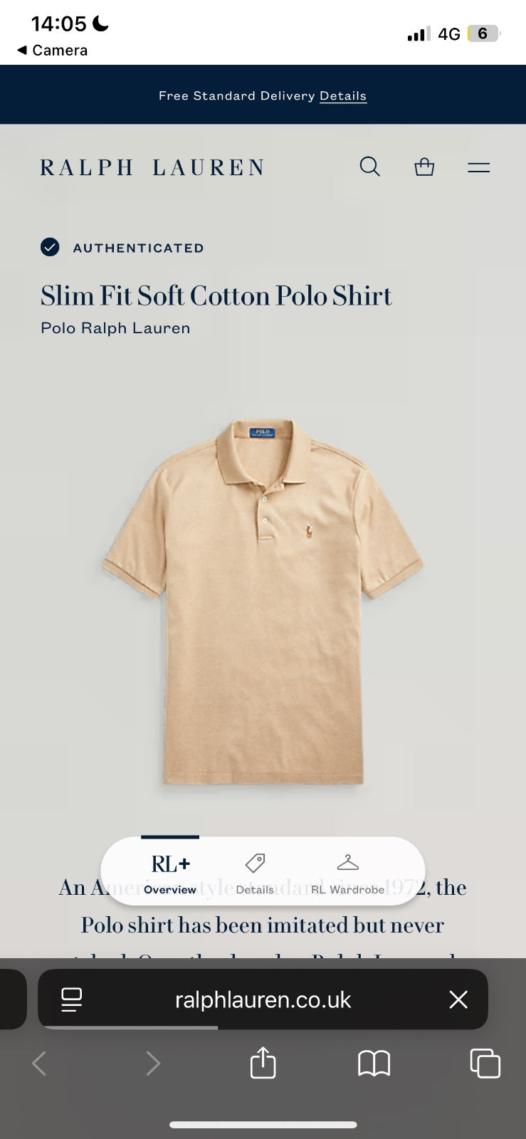 Ralph Lauren Beige Polo Shirt | Men’s Slim Fit M / 3800