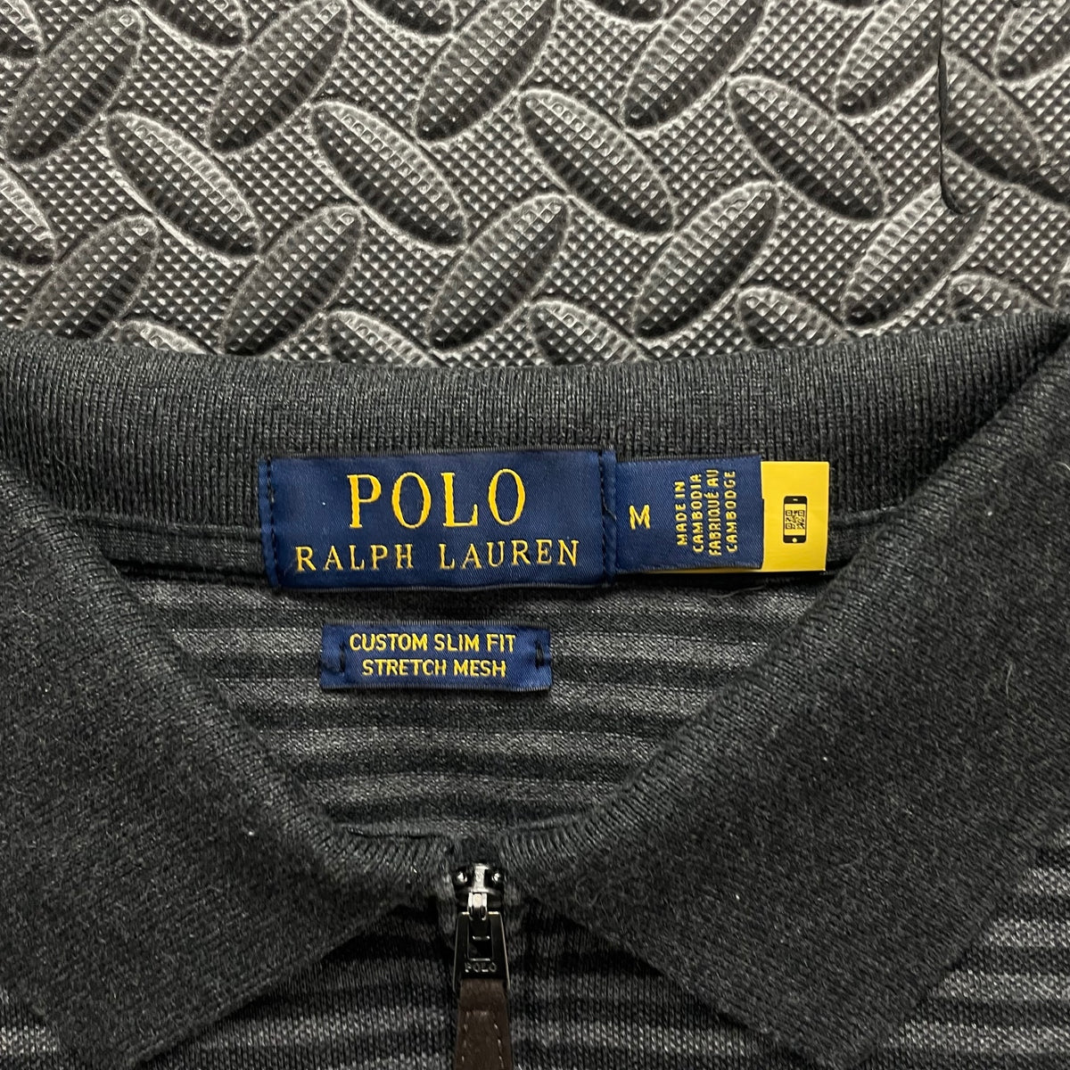 Ralph Lauren Grey Striped 1/4 Zip Polo Shirt | Men’s Custom Slim Fit M / 3698