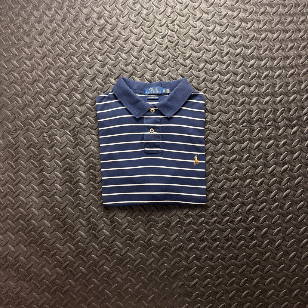 Ralph Lauren Navy Striped Polo Shirt | Men’s Custom Slim Fit XL / 3828