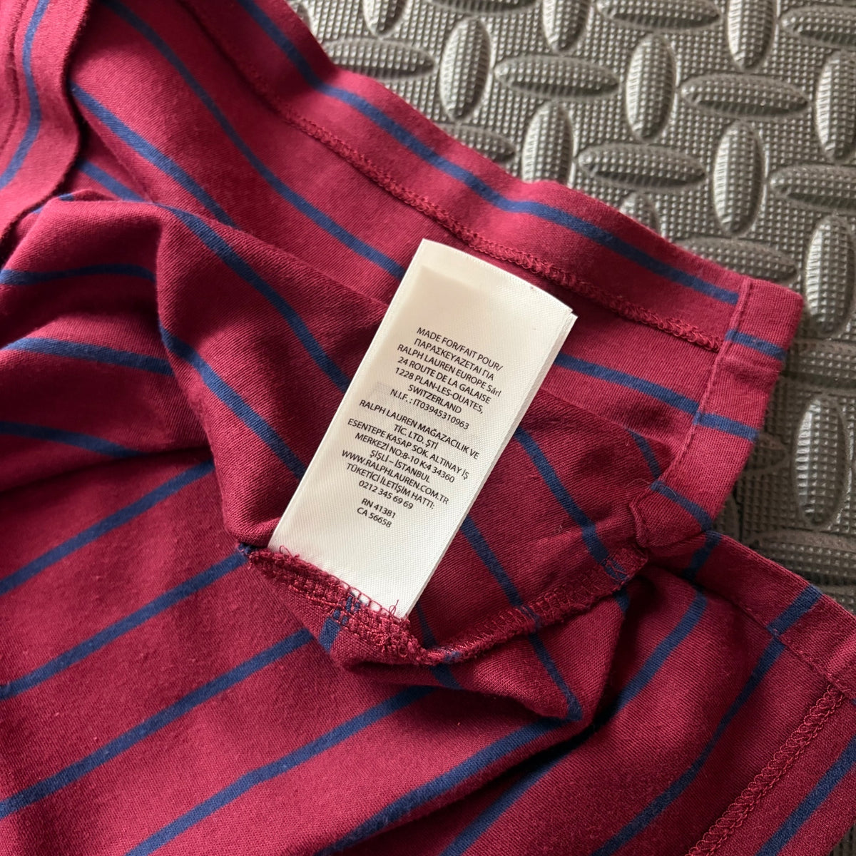 Ralph Lauren Burgundy Striped Polo Shirt | Men’s Slim Fit L / 3844