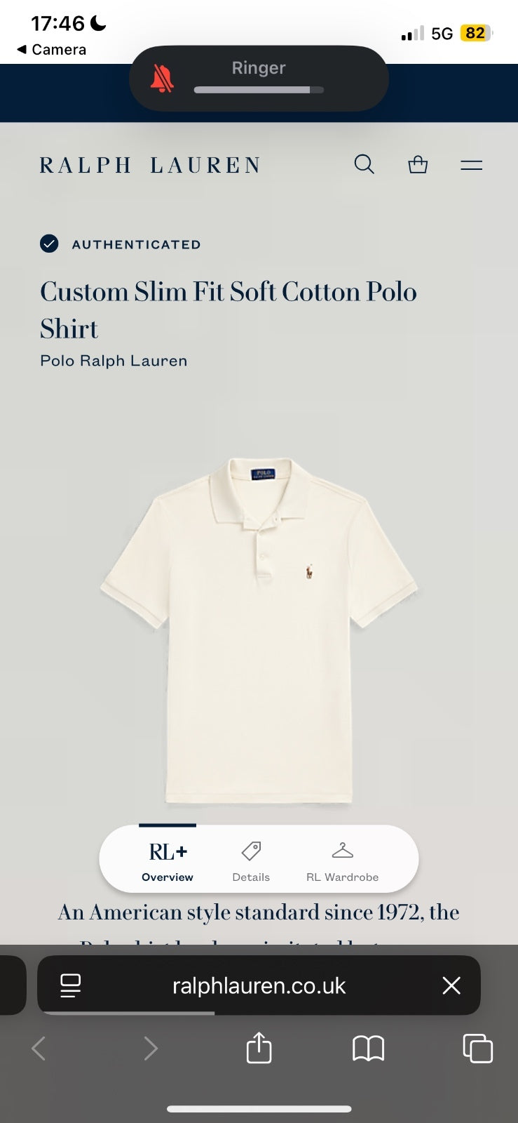 Ralph Lauren Cream Polo Shirt | Men’s Custom Slim Fit L / 3653