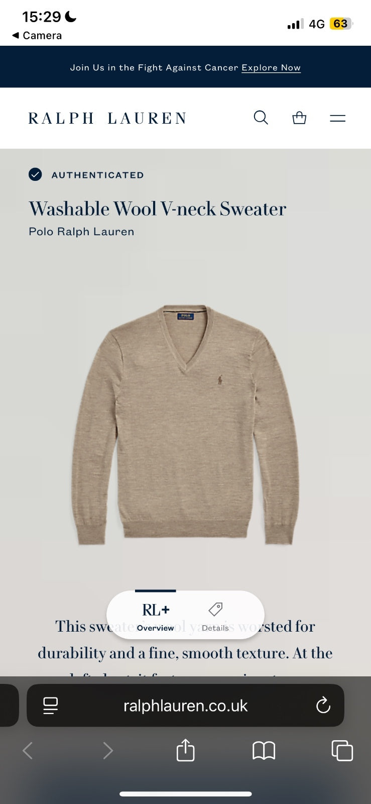 Ralph Lauren Beige V-Neck Jumper | Men’s Classic Fit XS / 3760
