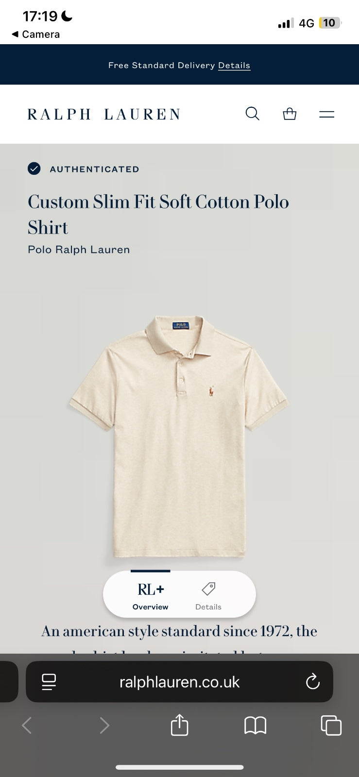 Ralph Lauren Beige Polo Shirt | Men’s Custom Slim Fit XS / 3578