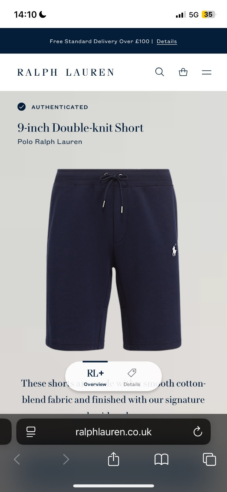 Ralph Lauren Navy Shorts | Men’s S | Double Knit Jogger