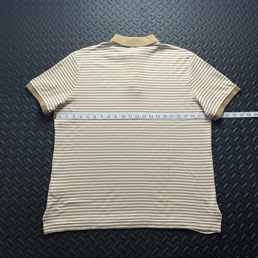 Ralph Lauren Beige Striped Polo Shirt | Men’s Classic Fit M / 3756