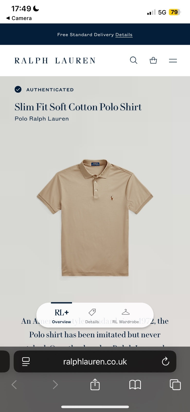 Ralph Lauren Beige Polo Shirt | Men’s Slim Fit M / 3654