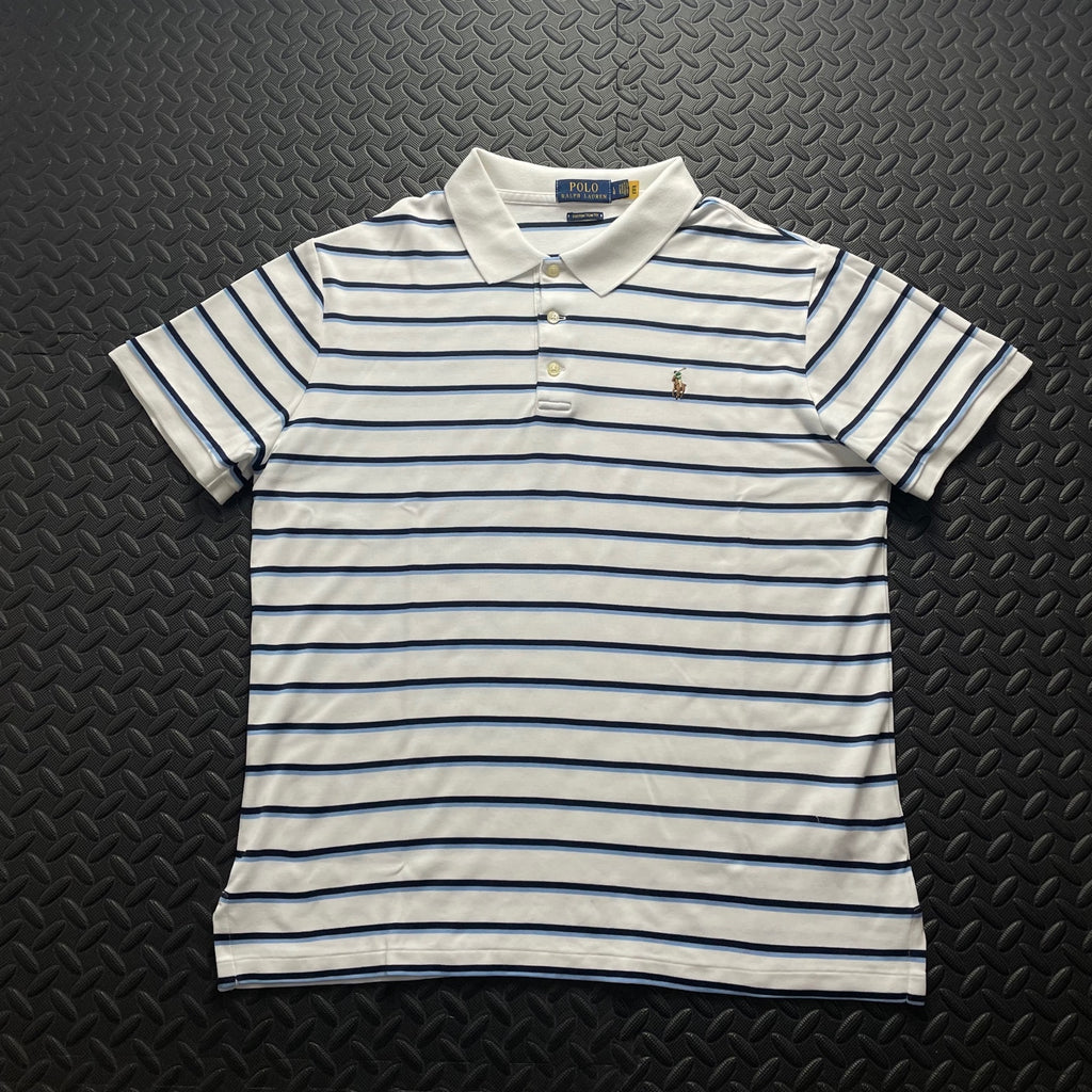 Ralph Lauren White Striped Polo Shirt | Men’s Custom Slim Fit L / 3759