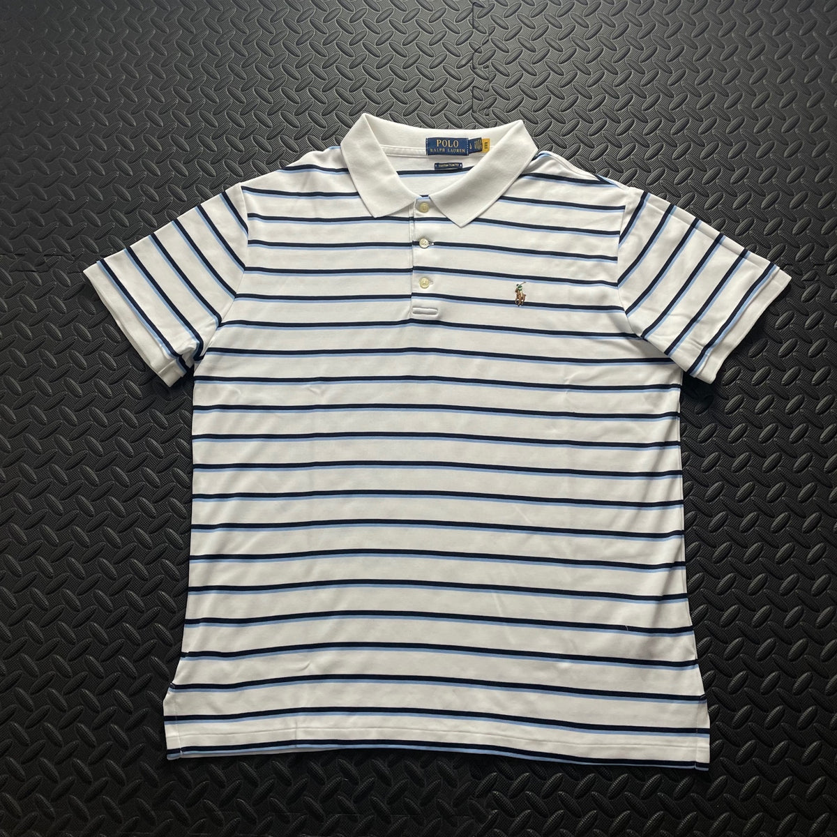 Ralph Lauren White Striped Polo Shirt | Men’s Custom Slim Fit L / 3759