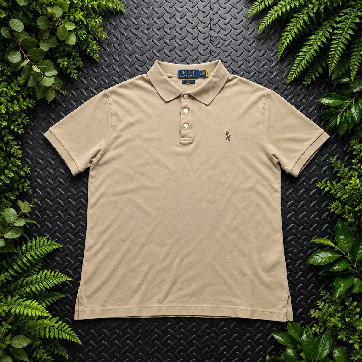 Ralph Lauren Beige Polo Shirt | Men’s Custom Slim Fit L / 3617
