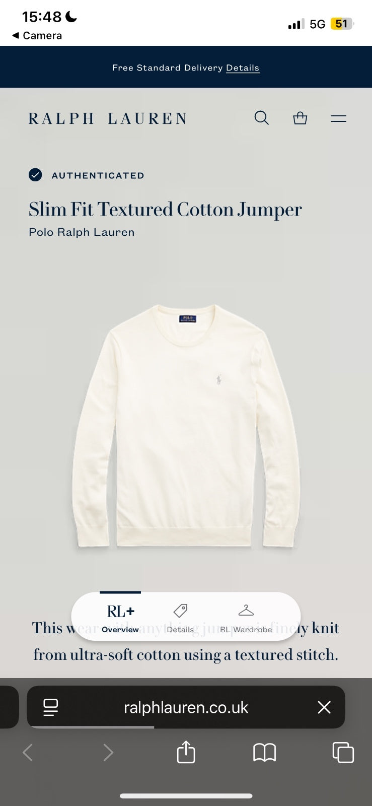 Ralph Lauren Cream Crewneck Jumper | Men’s Slim Fit S / 3767