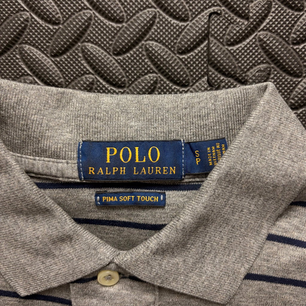 Ralph Lauren Grey Striped Polo Shirt | Men’s Classic Fit S / 3805