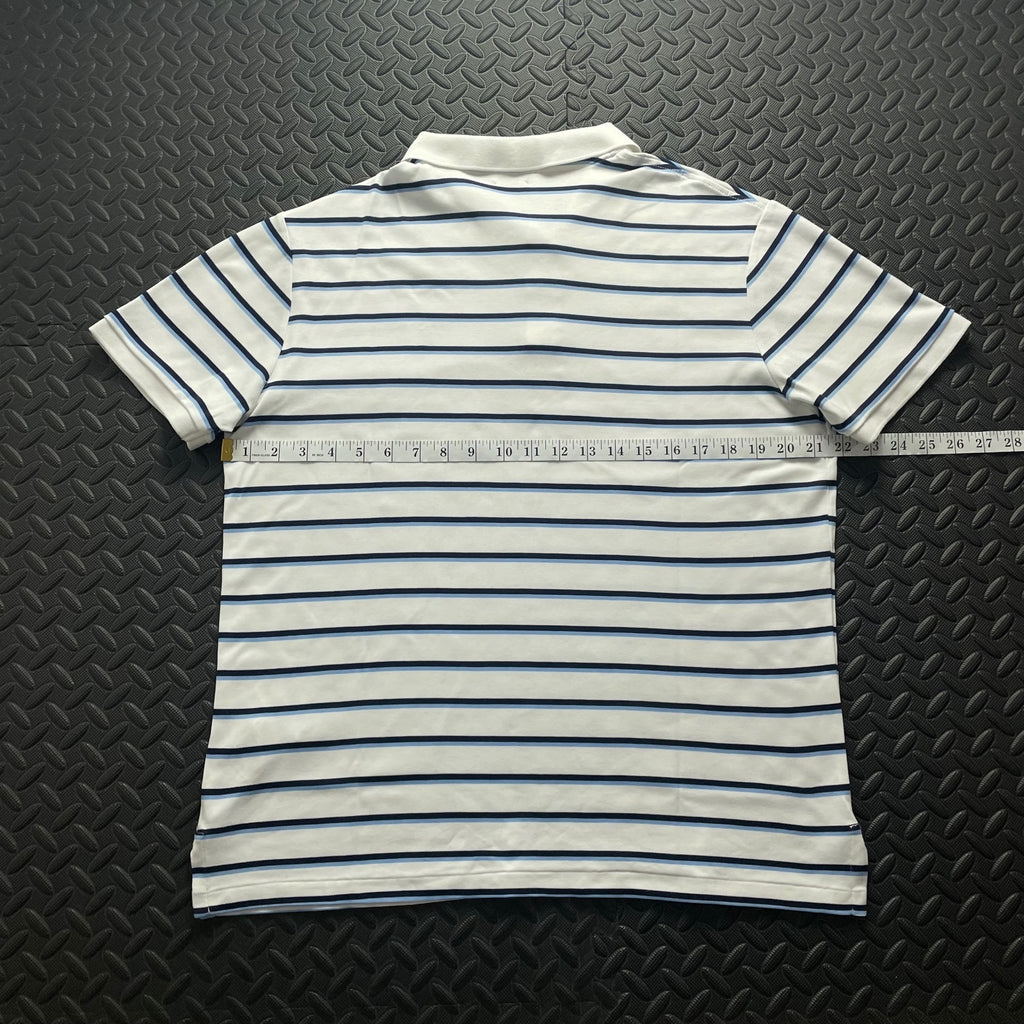 Ralph Lauren White Striped Polo Shirt | Men’s Custom Slim Fit L / 3759