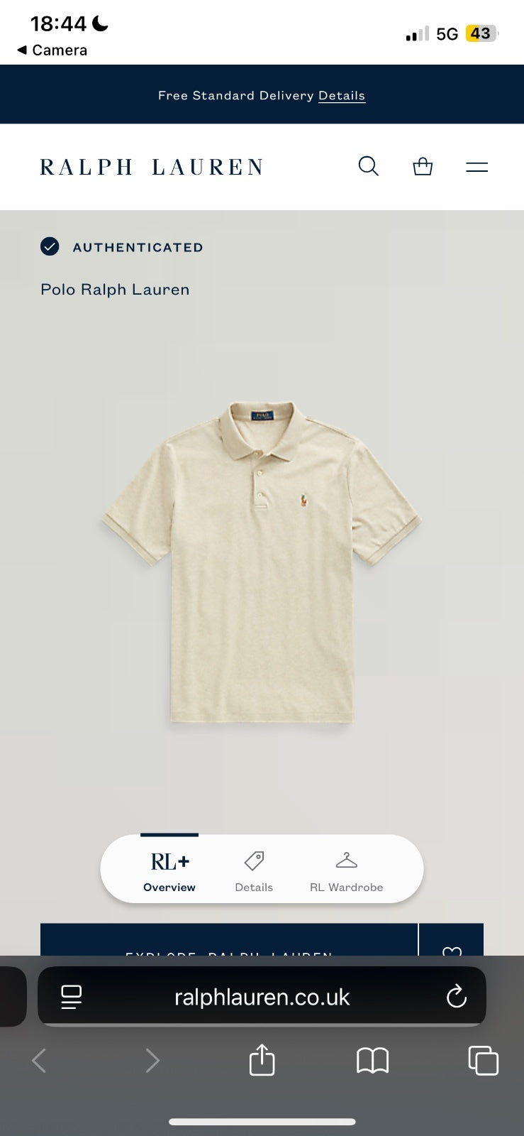 Ralph Lauren Beige Polo Shirt | Men’s Custom Slim Fit L / 3669