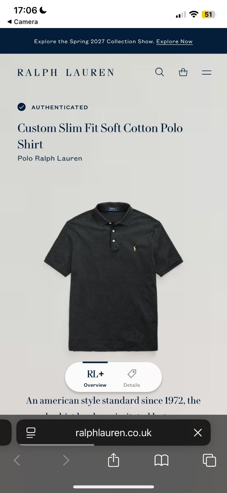 Ralph Lauren Charcoal Black Polo Shirt | Men’s Custom Slim Fit L / 3609