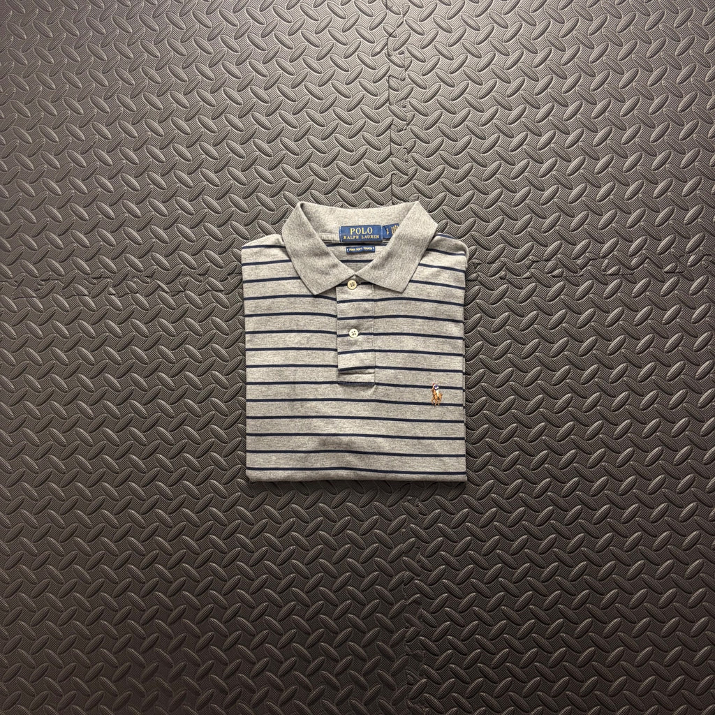 Ralph Lauren Grey Striped Polo Shirt | Men’s Classic Fit S / 3805