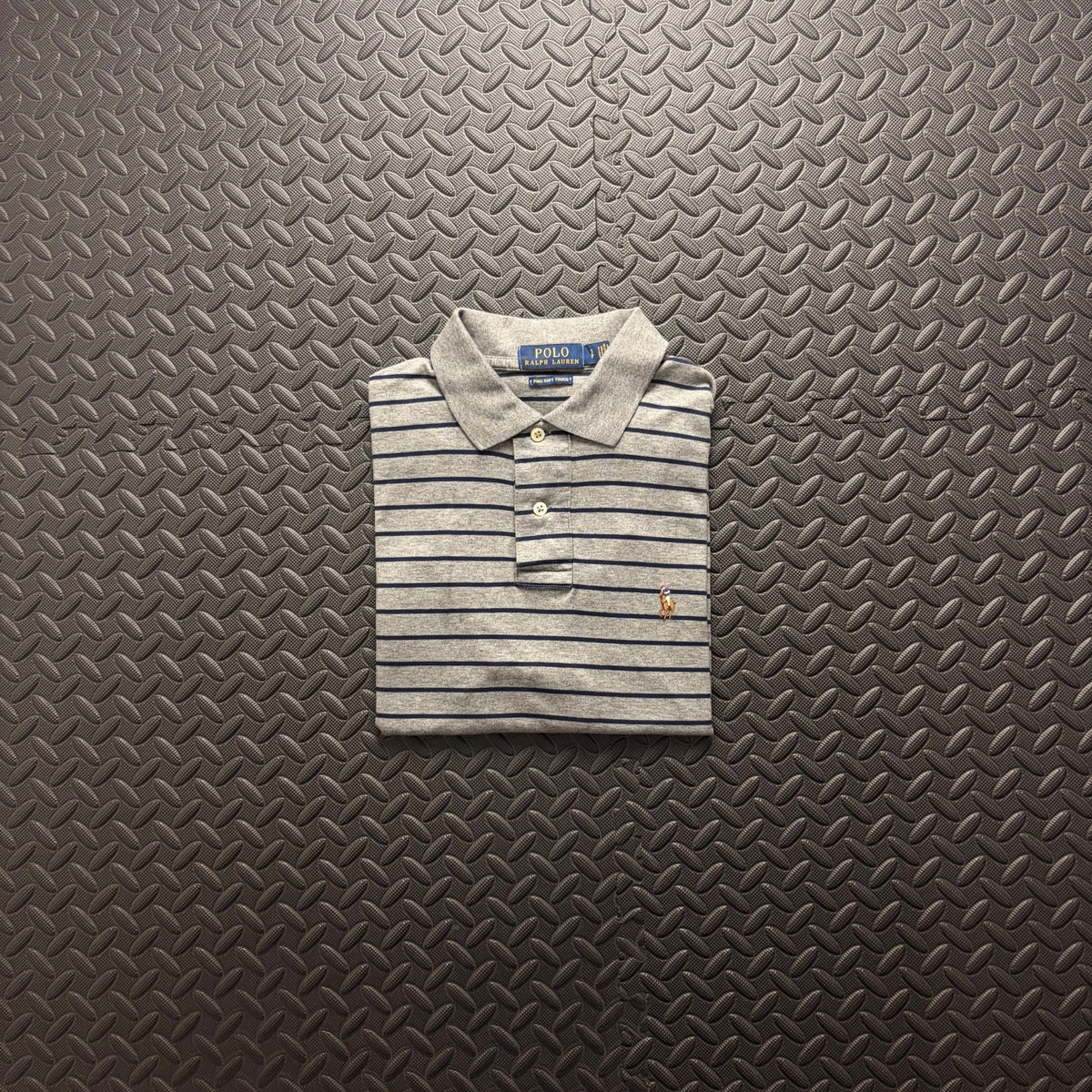 Ralph Lauren Grey Striped Polo Shirt | Men’s Classic Fit S / 3805