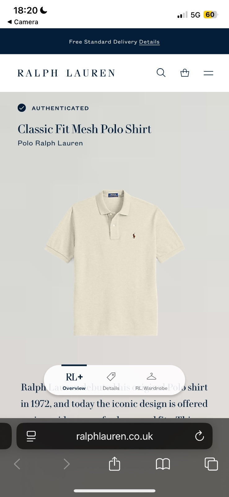 Ralph Lauren Beige Polo Shirt | Men’s Classic Fit XL / 3660