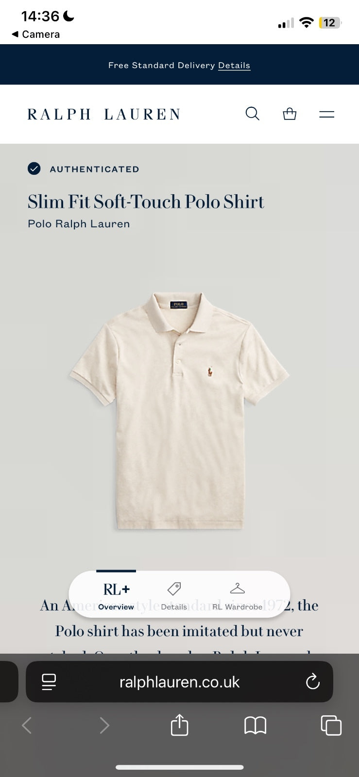 Ralph Lauren Cream Polo Shirt | Men’s Slim Fit XL / 3720