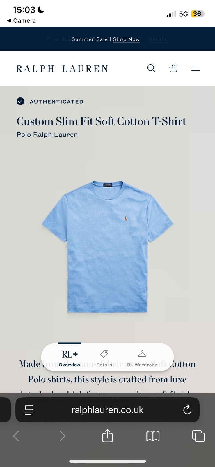Ralph Lauren Light Blue T-shirt | Men’s Custom Slim Fit XL / 3507