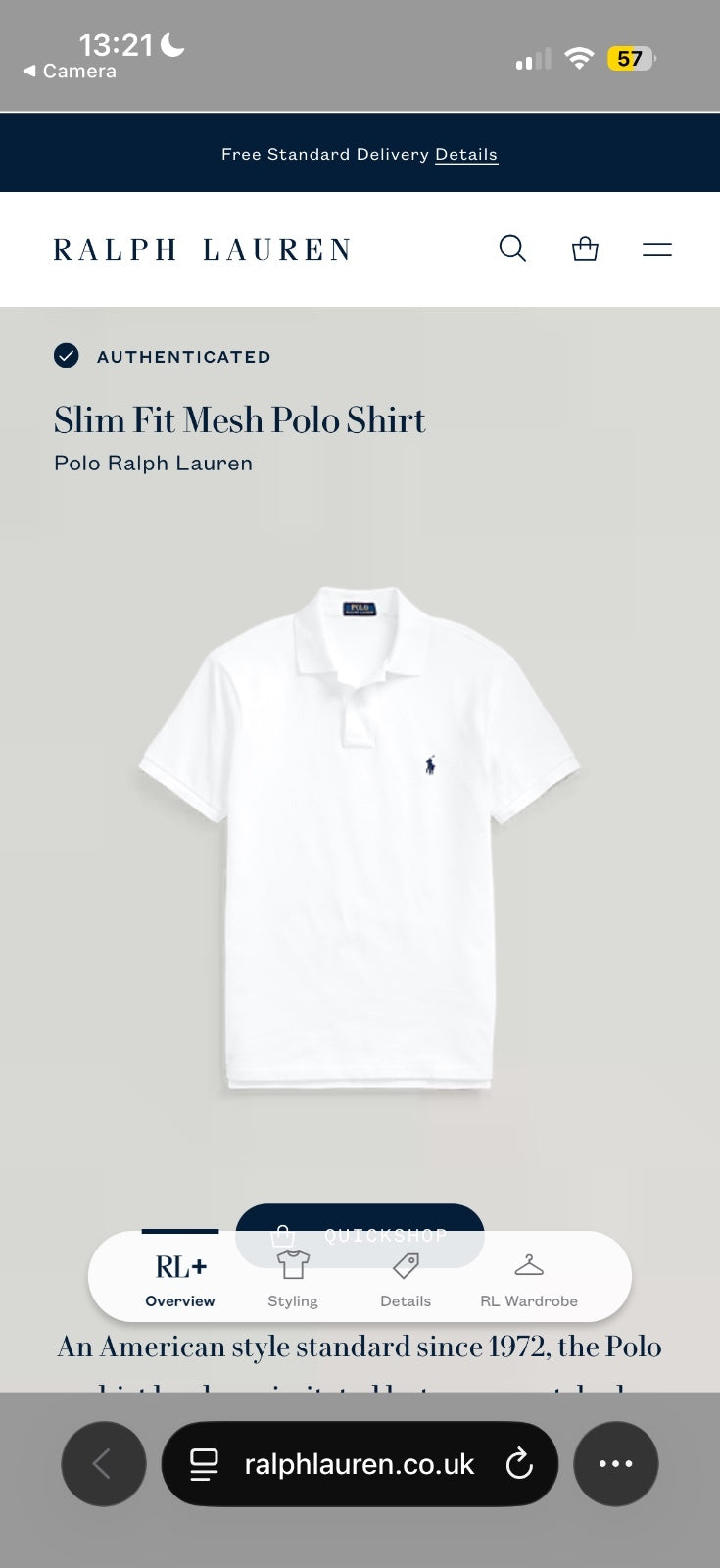 Ralph Lauren White Polo Shirt | Men’s Slim Fit M / 3836