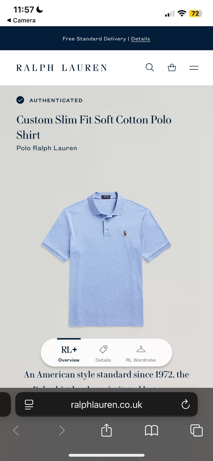 Ralph Lauren Light Blue Polo Shirt | Men’s Custom Slim Fit L / 3622