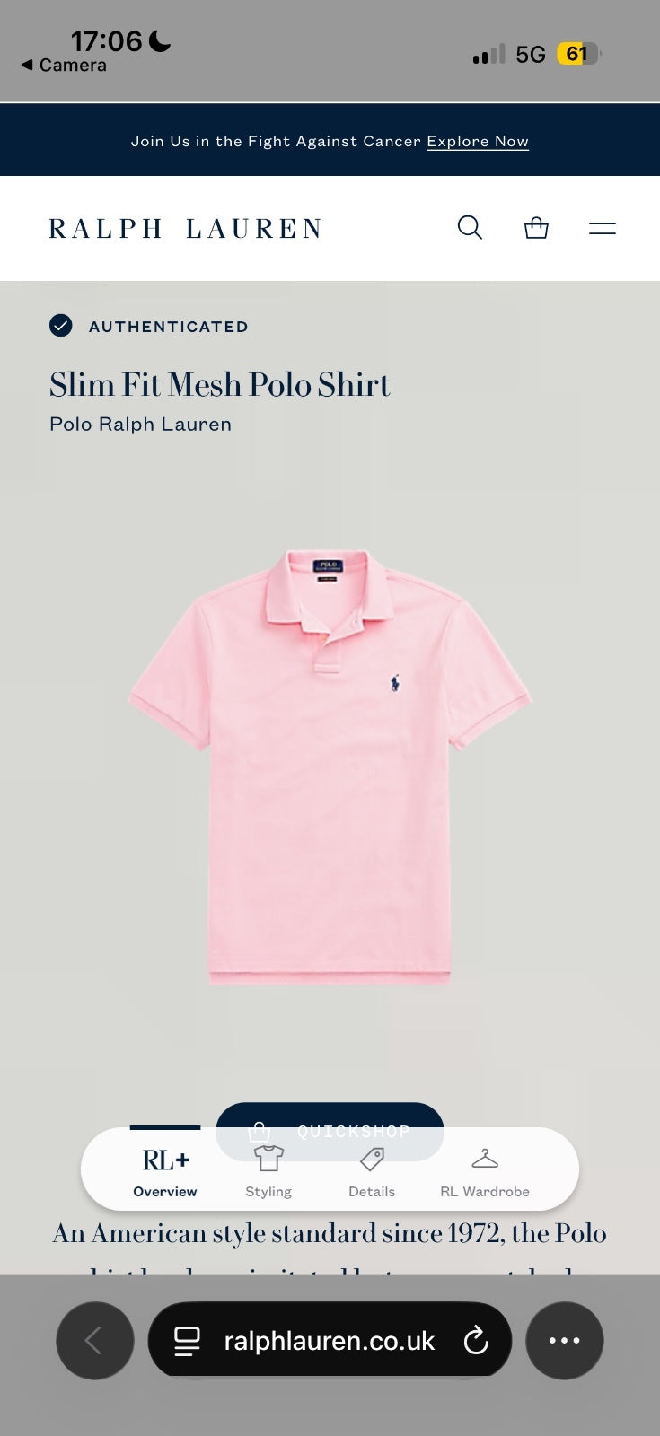 Ralph Lauren Pink Polo Shirt | Men’s Slim Fit XXL / 3858