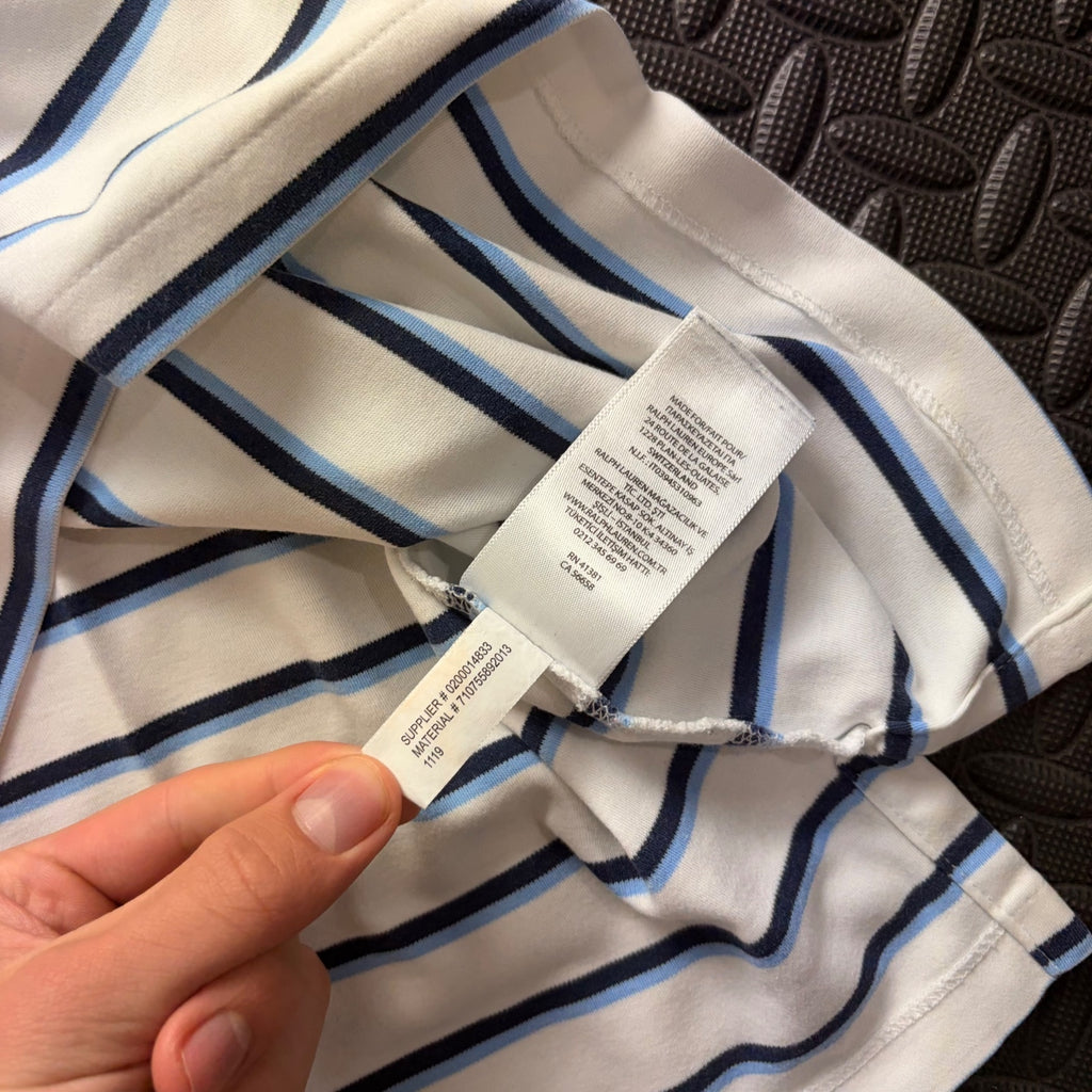 Ralph Lauren White Striped Polo Shirt | Men’s Slim Fit XL / 3813
