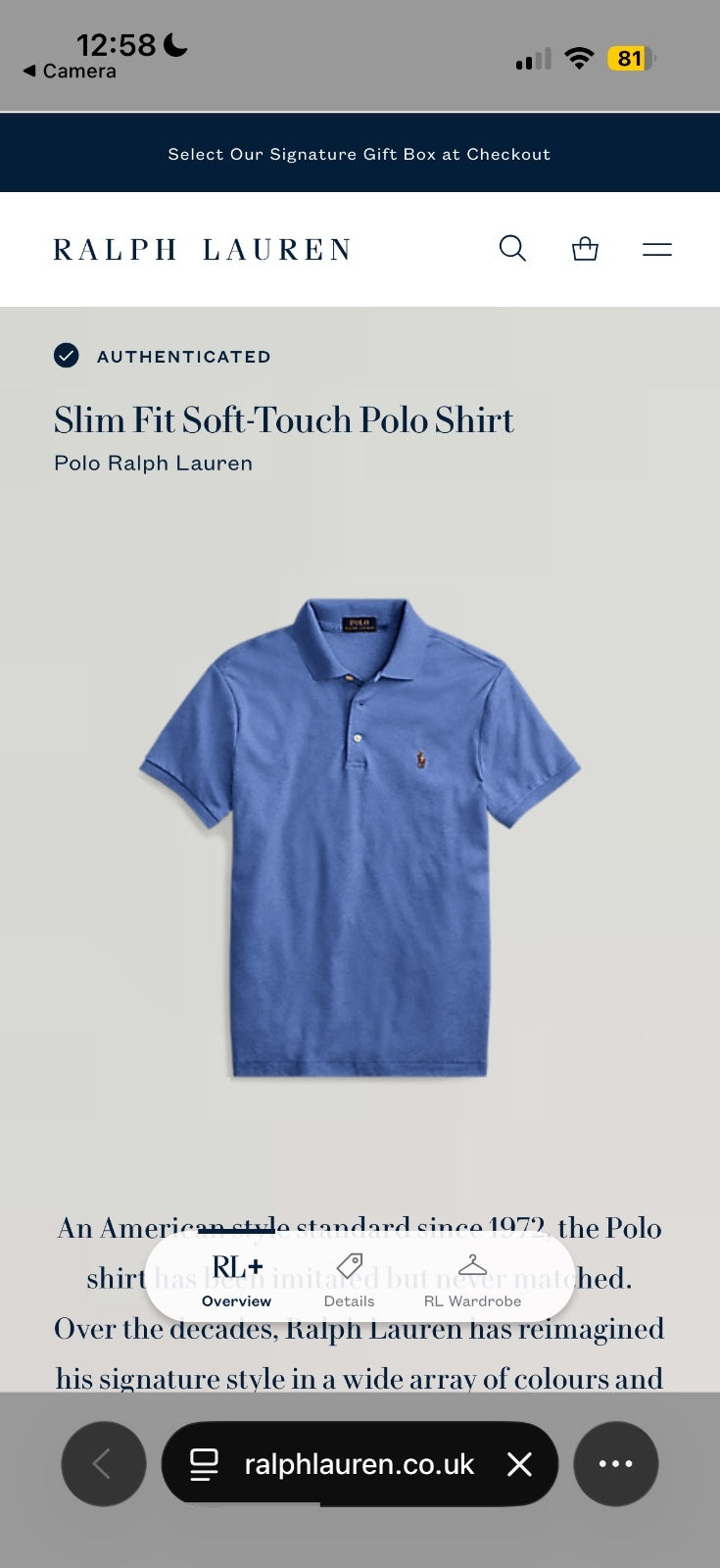 Ralph Lauren Blue Polo Shirt | Men’s Slim Fit L / 3869