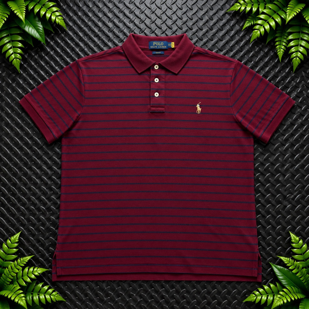 Ralph Lauren Burgundy Striped Polo Shirt | Men’s Custom Slim Fit M / 3716