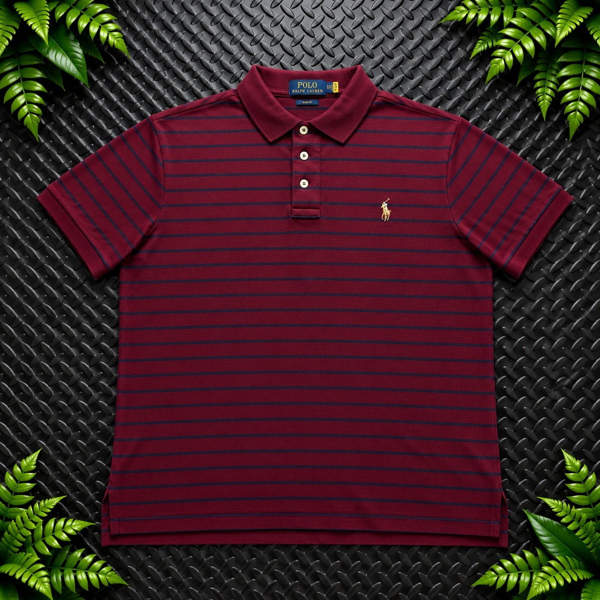 Ralph Lauren Burgundy Striped Polo Shirt | Men’s Custom Slim Fit M / 3716