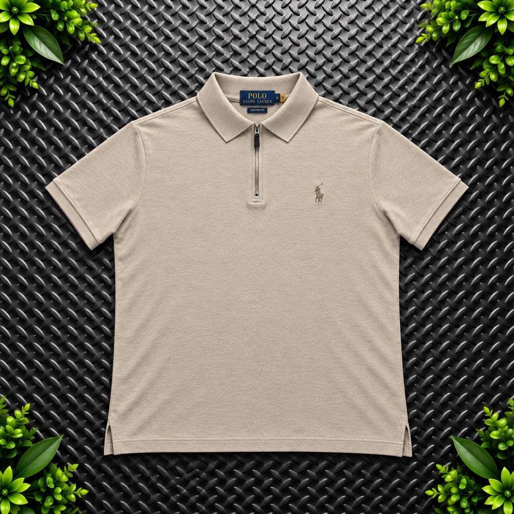 Ralph Lauren Beige 1/4 Zip Polo Shirt | Men’s Custom Slim Fit S / 3625