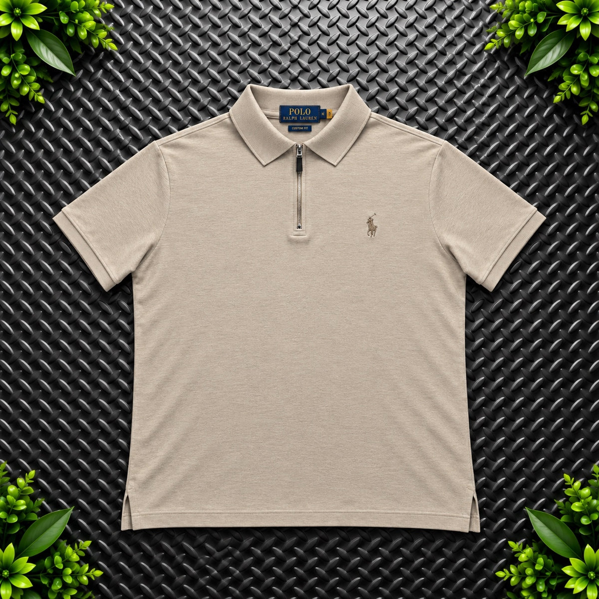 Ralph Lauren Beige 1/4 Zip Polo Shirt | Men’s Custom Slim Fit S / 3625