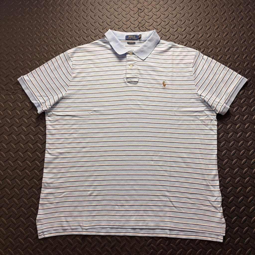 Ralph Lauren Light Blue Striped Polo Shirt | Men’s Custom Slim Fit XL / 3856