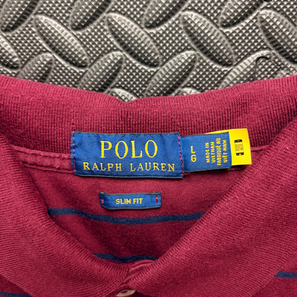 Ralph Lauren Burgundy Striped Polo Shirt | Men’s Slim Fit L / 3844