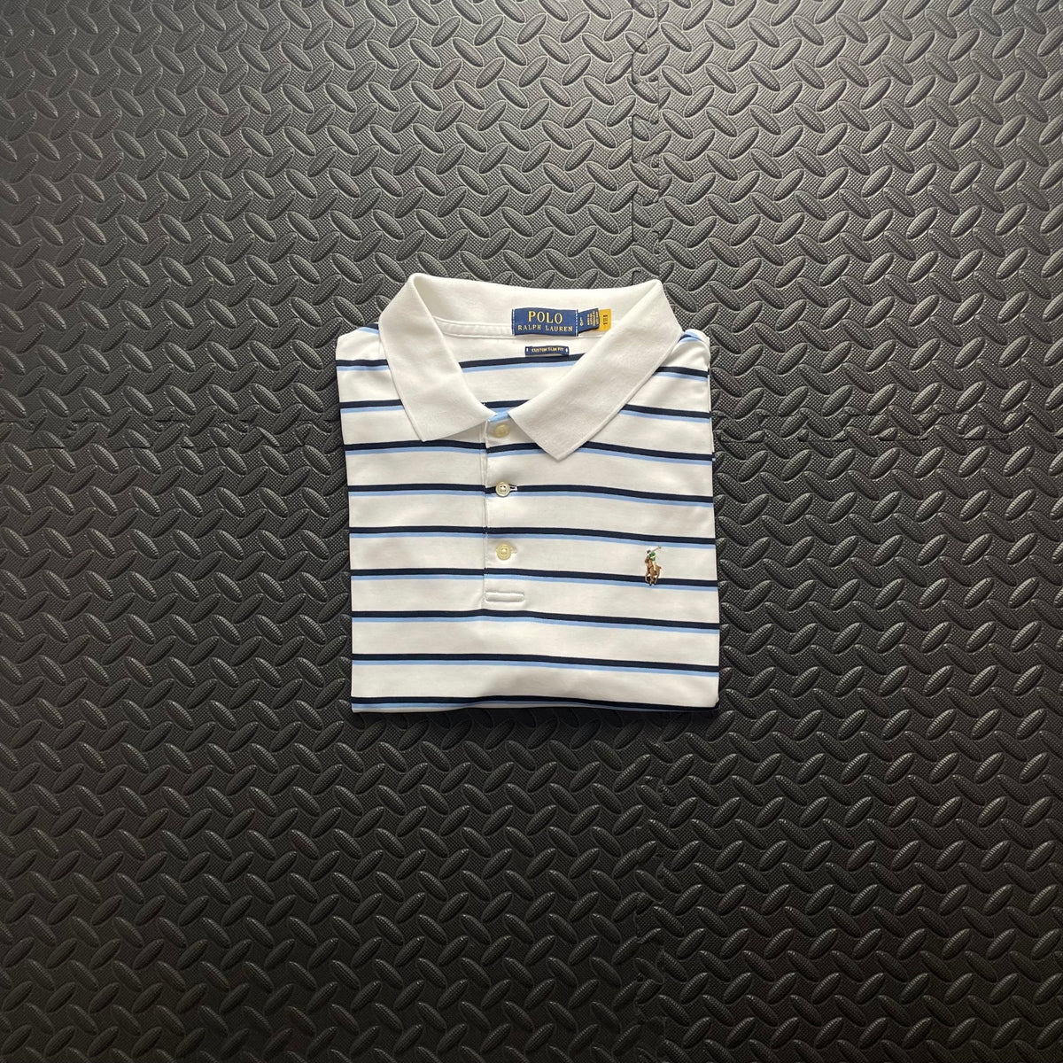 Ralph Lauren White Striped Polo Shirt | Men’s Custom Slim Fit L / 3759