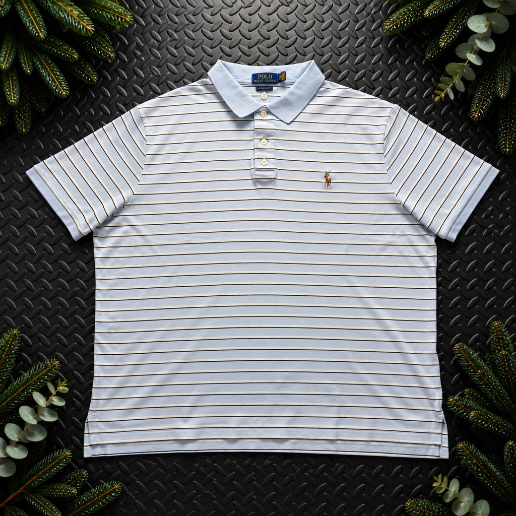 Ralph Lauren Light Blue Striped Polo Shirt | Men’s Custom Slim Fit XL / 3856