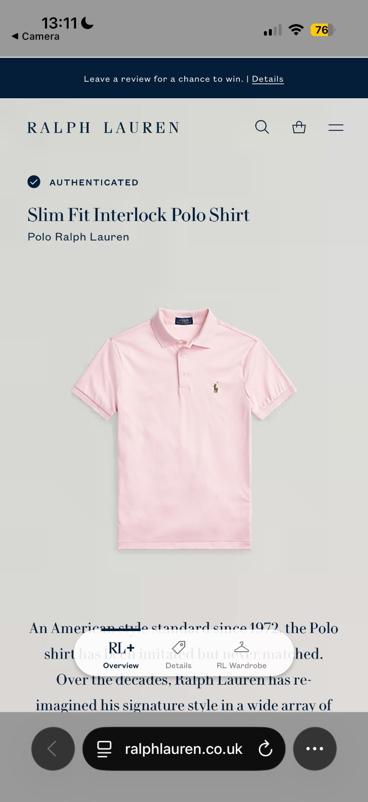 Ralph Lauren Rose Pink Polo Shirt | Men’s Slim Fit L / 3873