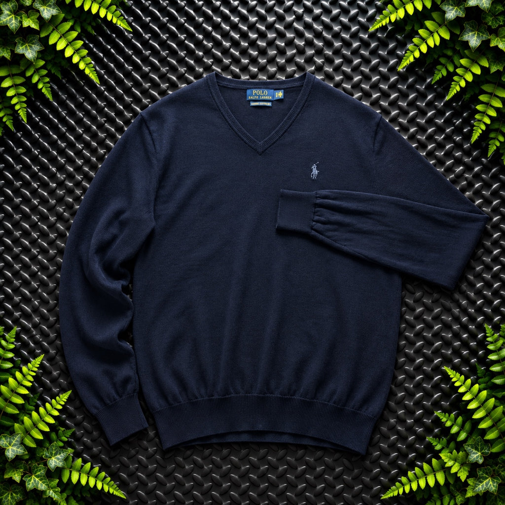 Ralph Lauren Navy V-Neck Jumper | Men’s Classic Fit S | 3769