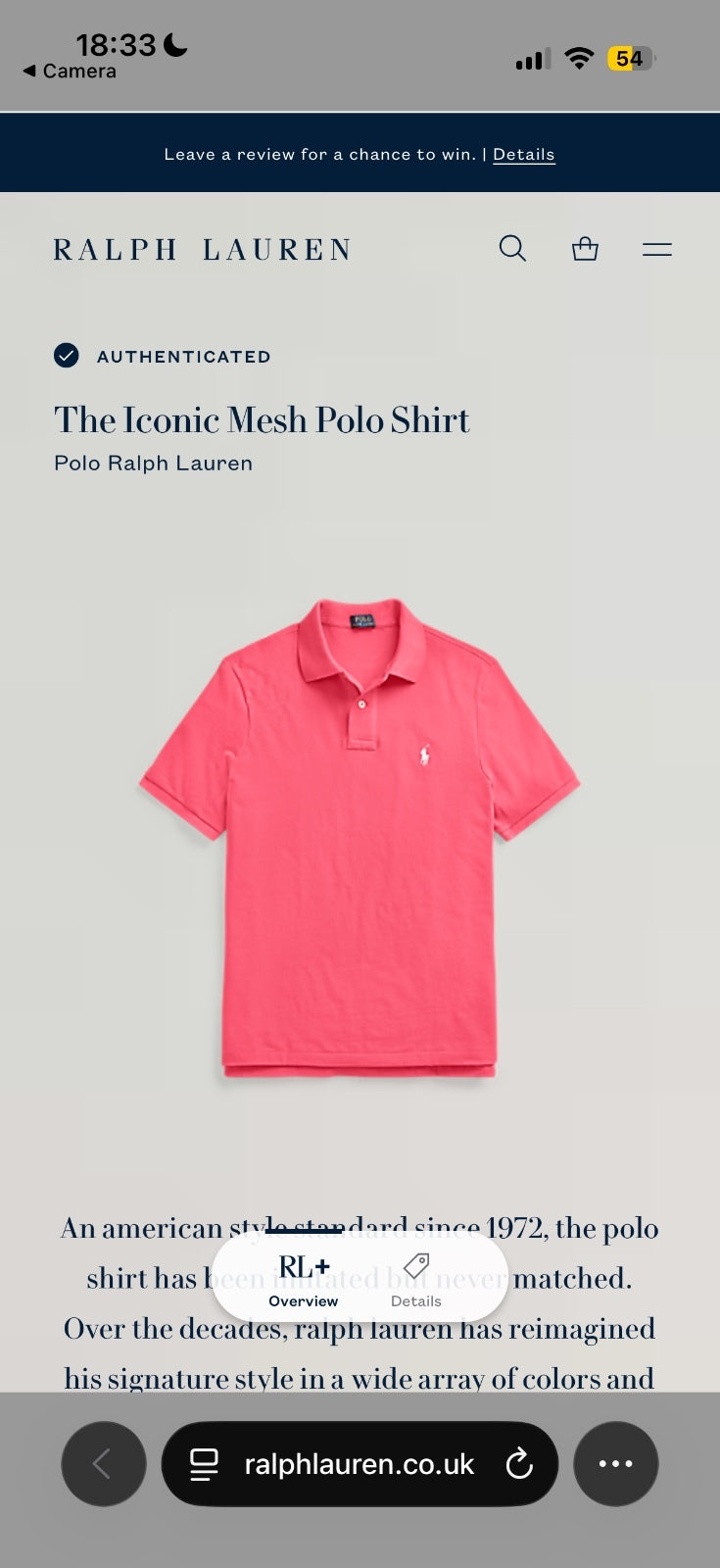 Ralph Lauren Pink Polo Shirt | Men’s Classic Fit XL / 3817