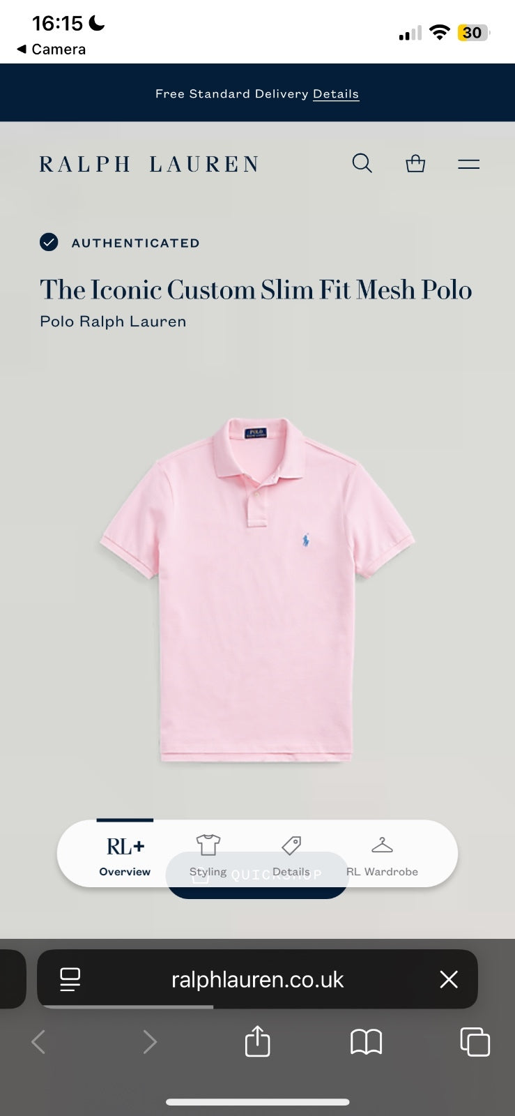 Ralph Lauren Pink Polo Shirt | Men’s Custom Slim Fit L / 3749
