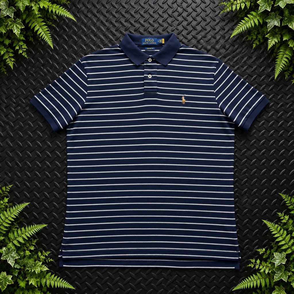 Ralph Lauren Navy Striped Polo Shirt | Men’s Classic Fit M / 3755