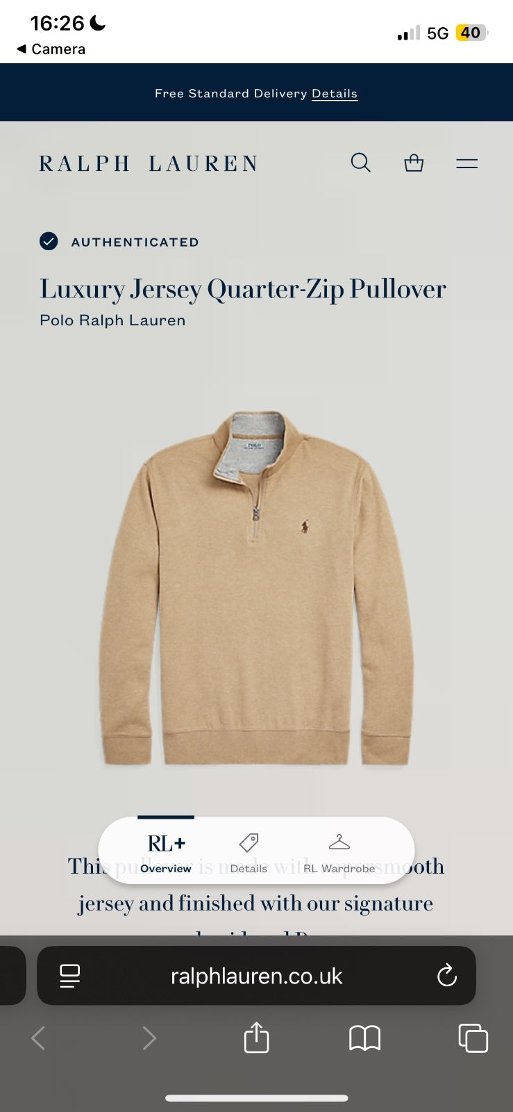 Ralph Lauren Beige 1/4 Zip Jumper | Men’s Classic Fit XL / 3726